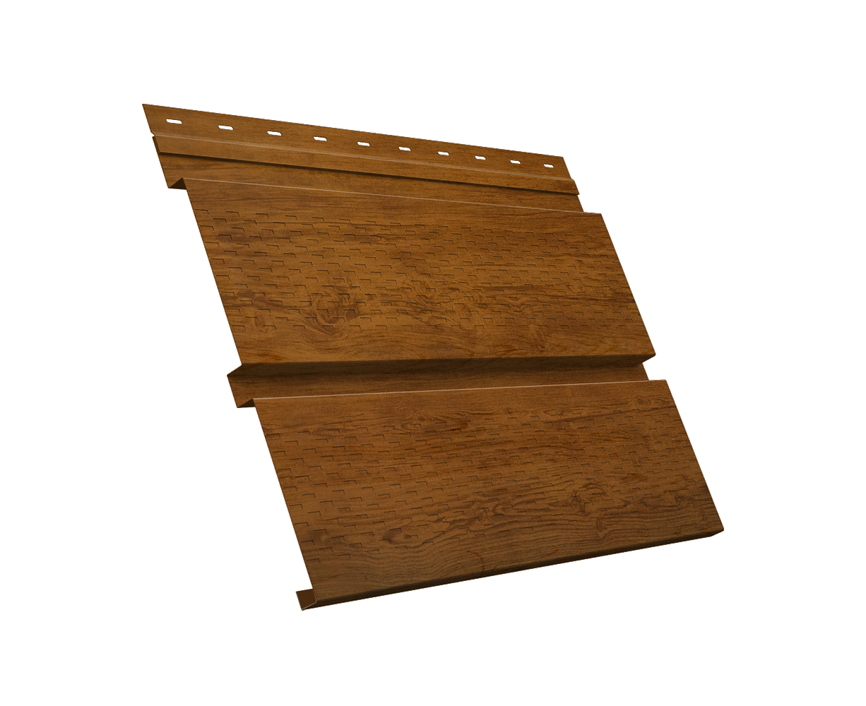 Софит металлический Квадро Брус с перфорацией 0,45 Print Elite с пленкой Golden Wood TwinColor