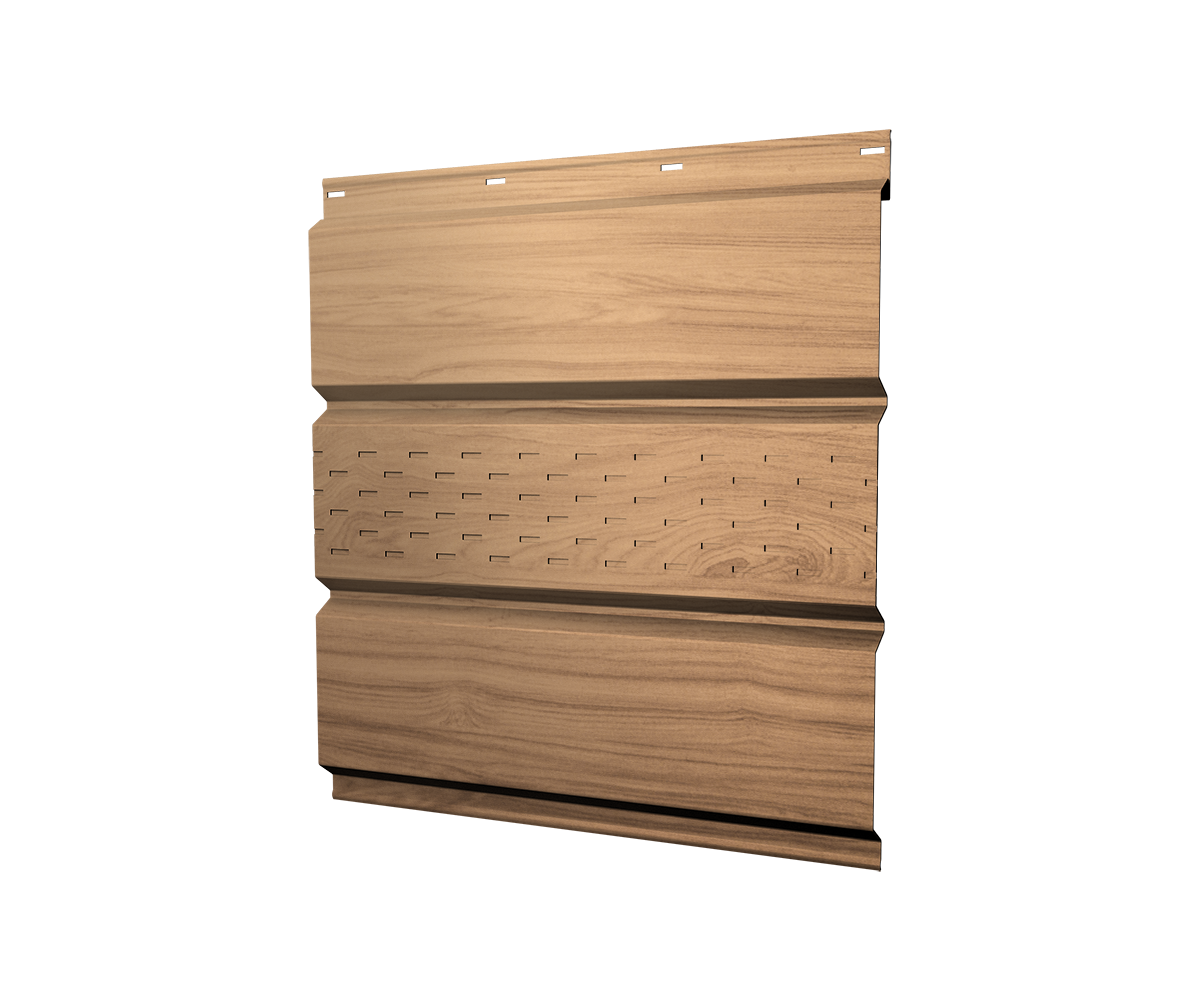 Софит металлический центральная перфорация 0,45 Print Elite с пленкой Honey Wood TwinColor