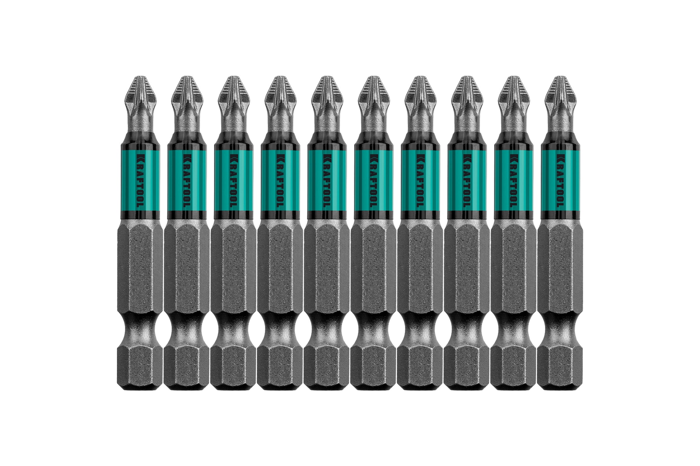 Биты PZ2 Kraftool Optimum Line 50 мм, тип хвостовика E 1/4″ 10шт в блистере (26124-2-50-10)