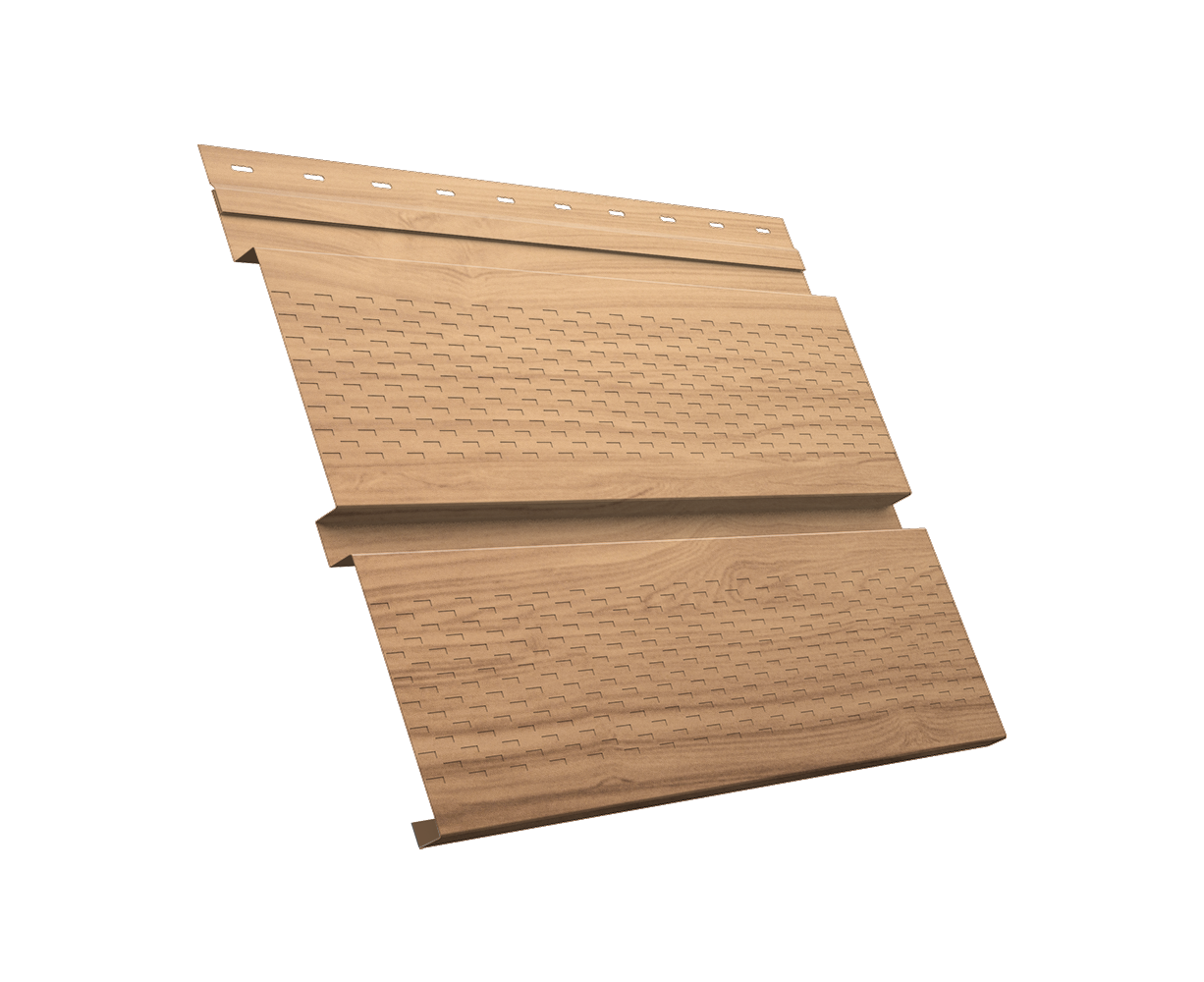 Софит металлический Квадро Брус с перфорацией 0,45 Print Elite с пленкой Honey Wood TwinColor