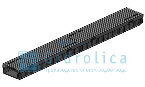 Комплект Gidrolica Light: лоток водоотводный ЛВ -10.11,5.5,5 - пластиковый с решеткой РВ- 10.11.50 пластиковой ячеистой, кл. B125 (08099В)