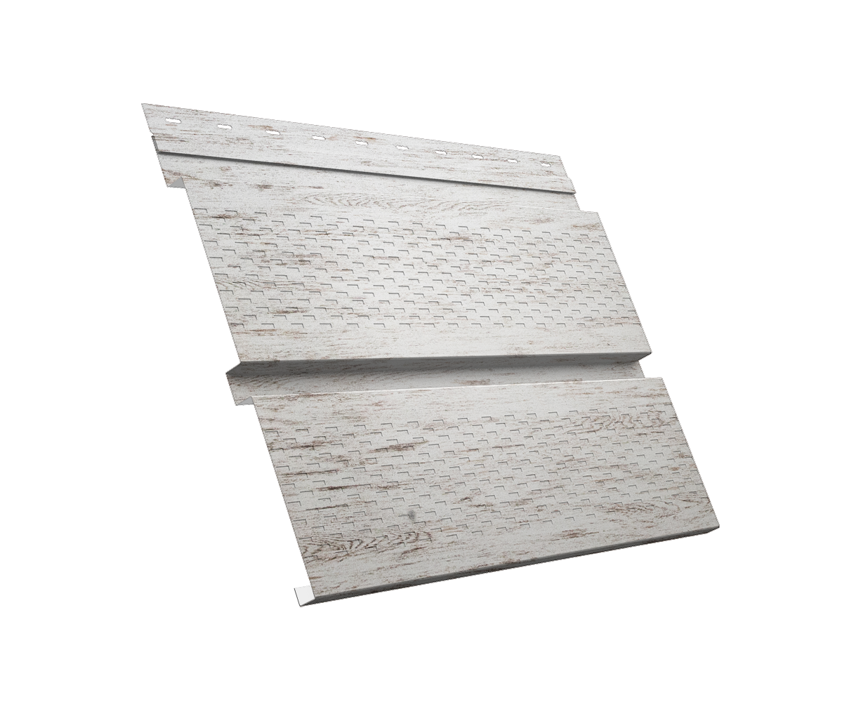 Софит металлический Квадро Брус с перфорацией 0,45 Print Elite с пленкой Snow Wood TwinColor