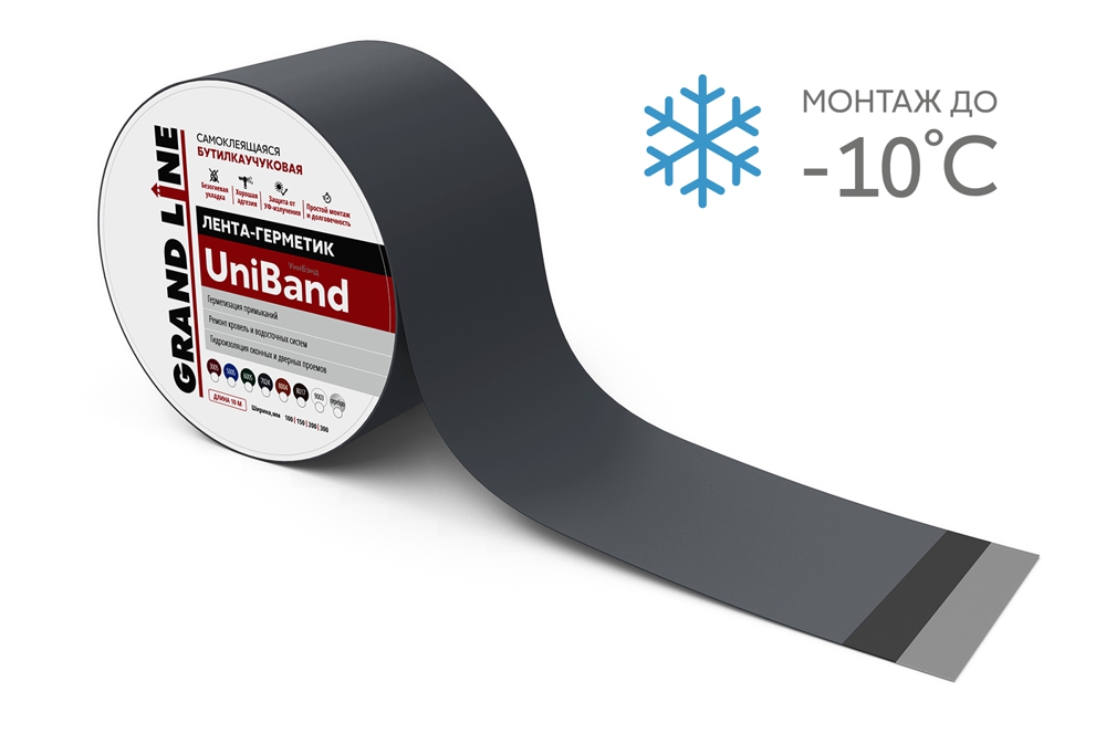 Лента герметизирующая Grand Line UniBand самоклеящаяся 10мх20см RAL 7024 темно-серая