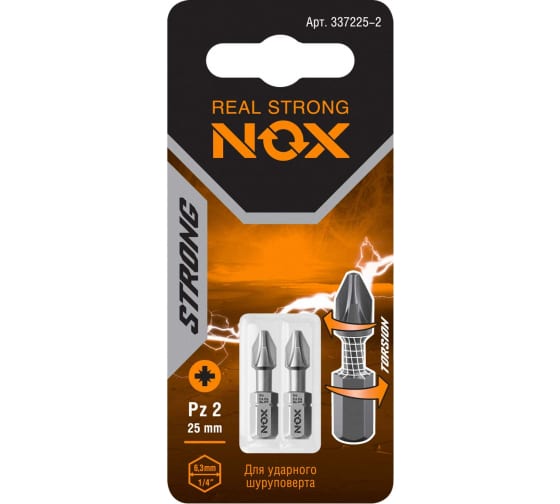 Бита торсионная Nox Strong Pz2х25мм C6,3 2 штуки карта (337225-2)