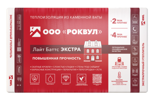 Утеплитель RockWool Лайт Баттс Экстра 1000х600х50 (8 шт/пач; 4,80м2; 0,24м3; 24 пач/пал)