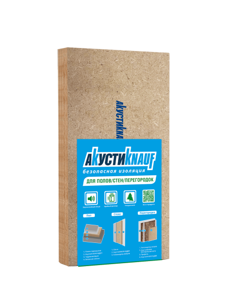 Утеплитель мягкие древесно-волокнистые плиты Акусти Knauf 1250x600x12 (0,75м2; 8 листов/упаковка; 192 листа/паллета)