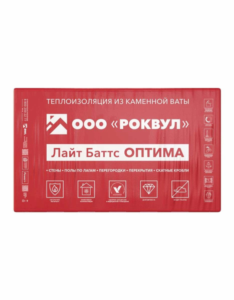 Утеплитель Rockwool Лайт Баттс Оптима 1000х600х50 мм (10шт/пачка; 6м2; 0,3м3)