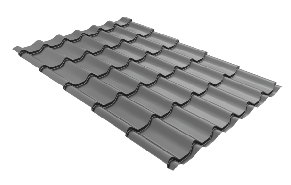 Металлочерепица Классик ("Classic") v01 0,5 Satin RAL 9006 бело-алюминиевый