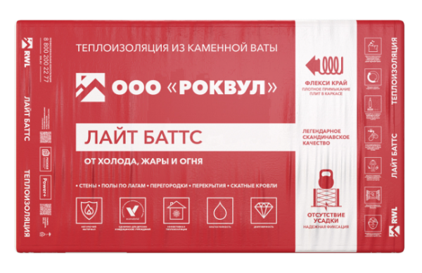 Утеплитель RockWool Лайт Баттс 1000х600х50 (10 шт/пач; 6м2; 0,3м3; 20 пач/пал)
