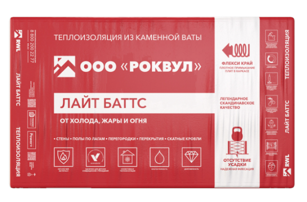 Утеплитель RockWool Лайт Баттс 1000х600х100 (5 шт/пач; 3м2; 0,3м3; 20 пач/пал)