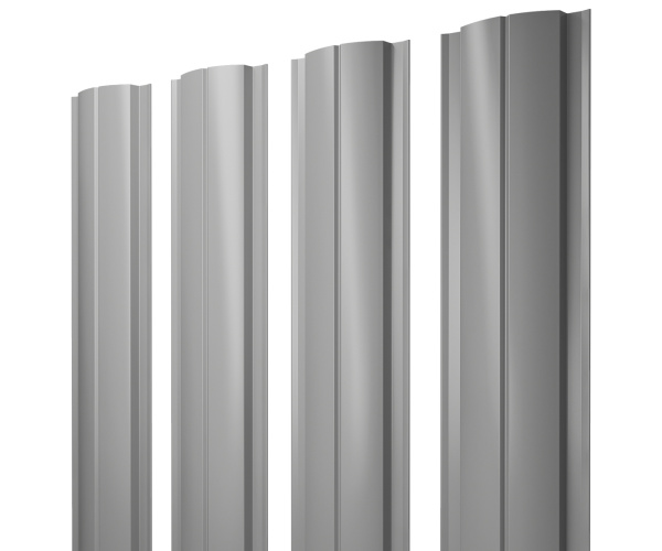 Штакетник Полукруглый Slim с прямым резом 0,5 Satin RAL 9006 бело-алюминиевый